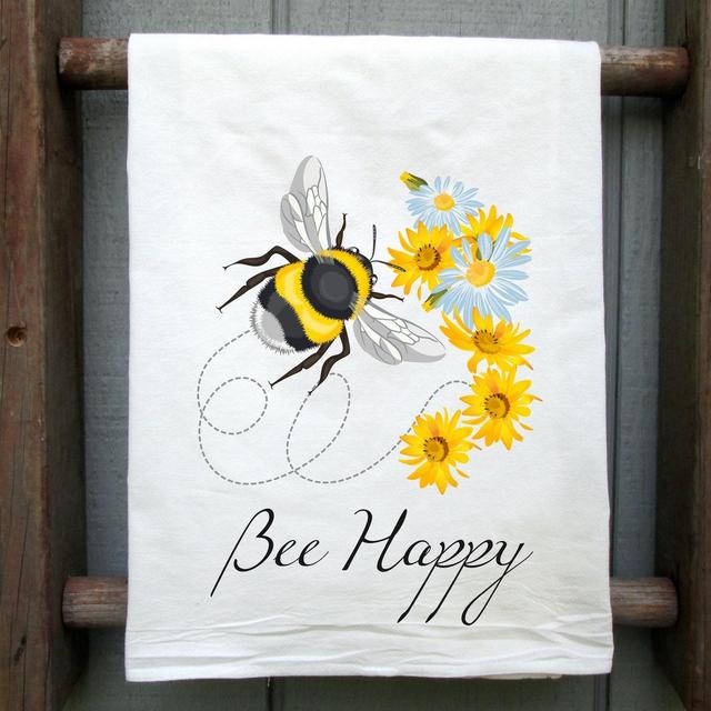 Bee Happy Flour Sack Towel, Kitchen Decor,...