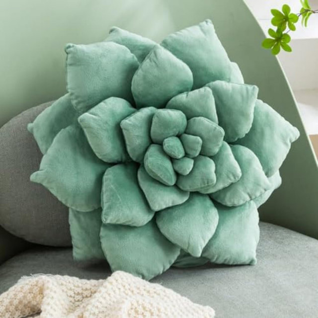 Gerlisay 3D Plant Pillow 17.7'' Cute Flower Throw Pillow Green Plant Shaped Decor Soft Unique Plush Decorative Pillow Throw Cushions for Bedroom Home Decorations