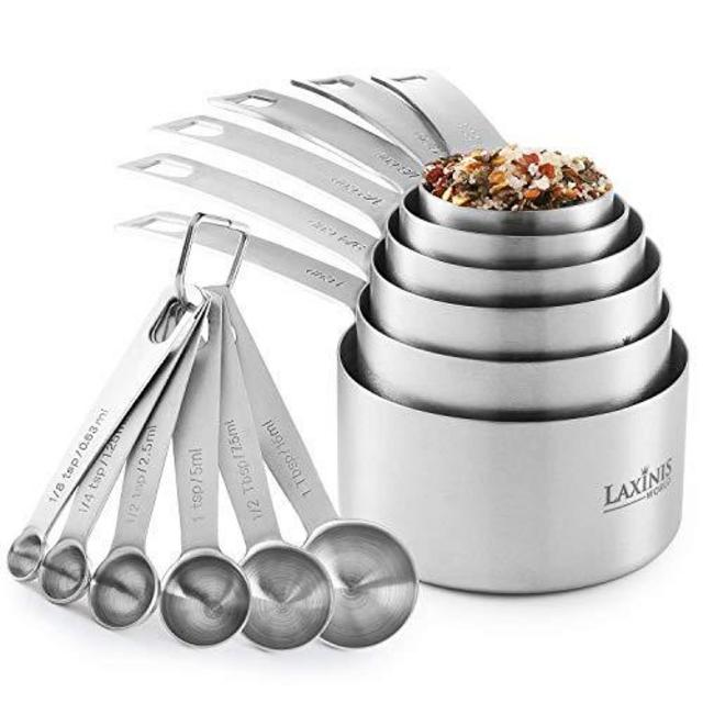 Stainless Steel Measuring Cups and Spoons Set, 18/8 Steel Material Heavy Duty 12 pcs set, 6 Measuring cups and 6 Measuring Spoons (1)