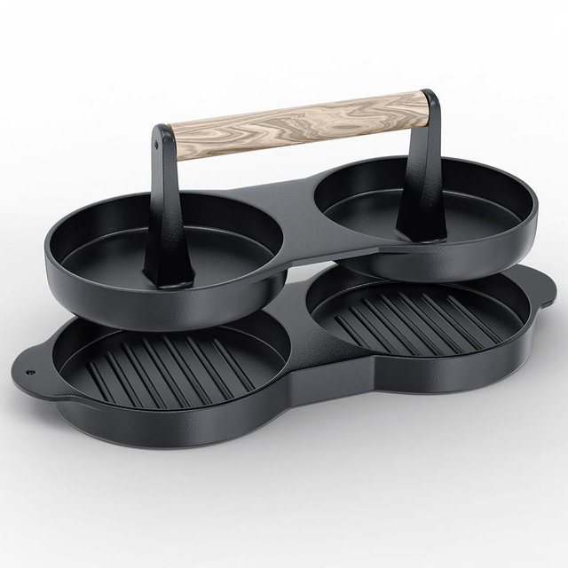 KEESHA Double Burger Press, Cast Iron Hamburger Press Patty Maker, Burger Meat Press for Professional and Home Use, Hamburger Meat Press Tool