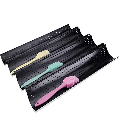 French Bread Baking Pan Nonstick Perforated Baguette Pan 4Loaves Loaf Bake Mold Toast Cooking Bakers Molding Black