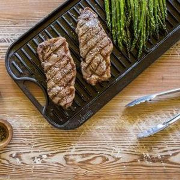 Lodge 20 x 10.44 Inch Pro-Grid Reversible Cast Iron Grill/Griddle – Double Burner Cookware, Pre-Seasoned, Non-Toxic, Made in USA, For Stovetop, Oven, Grill & Campfire