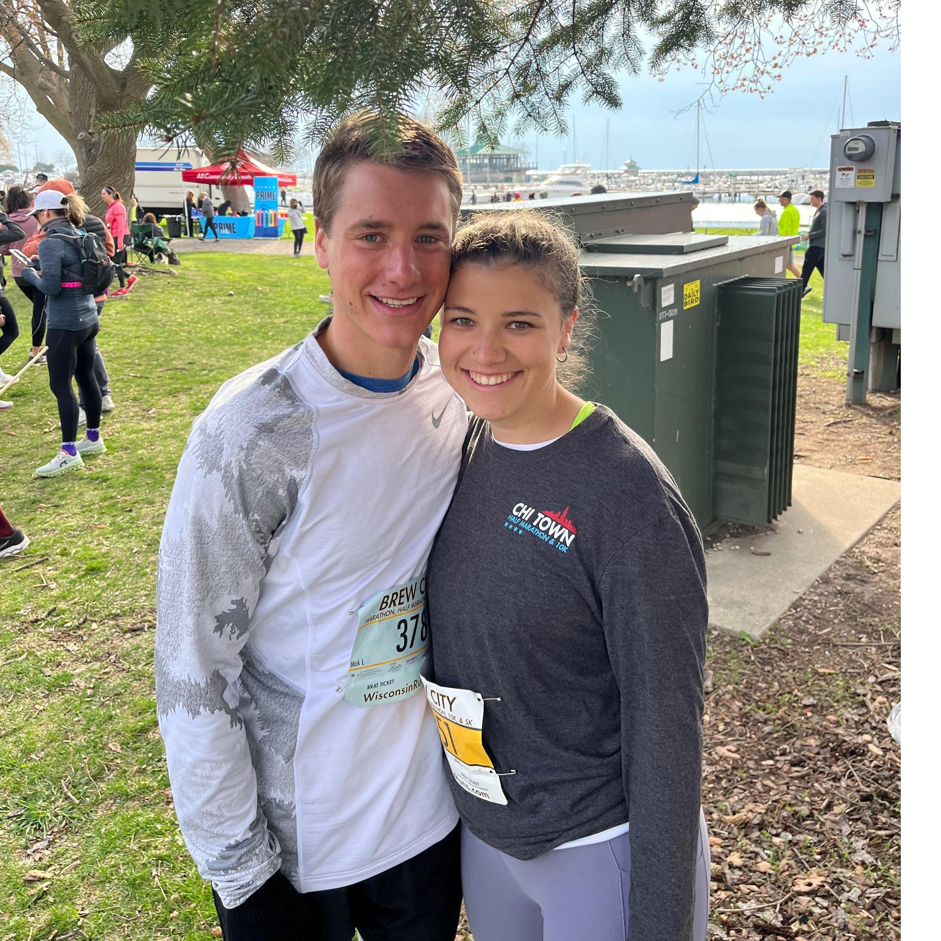 Nick's first marathon in Milwaukee, WI! Hannah and Nick have done a few marathons and half marathons together throughout the years