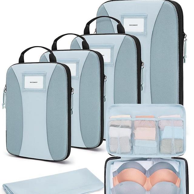 BAGSMART Compression Packing Cubes, 6 PCS Packing Cubes for Suitcases, Travel Bags Organizer for Luggage, Lightweight Packing Cubes for Travel Essentials, Light Blue