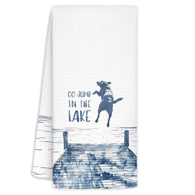 KRHFG Lake House Decor Dish Towels,Lake House Gifts,Funny Lake Dog Kitchen Towels Decorative,Dog Lover Mom Gifts Hand Towels Drying Cloth for Kitchen Bathroom Decor,16x24 Inch