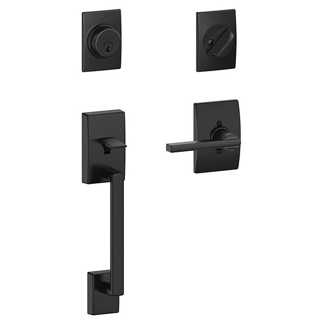 Schlage F60 622 LAT CEN Century Front Entry Handleset with Latitude Lever Deadbolt Keyed 1 Side, Matte Black