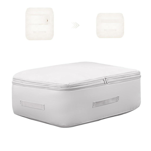 Ultra Space Saving Self Compression Organizer, Comforter Storage Bag for Clothes, Blankets, Pillows, Duvet, Comforters, Bedding Sets and Much More (Gray,L - 54 * 42 * 30cm)