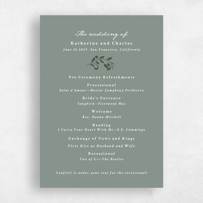 Deep Sage, Green Wedding Program - Pirouette