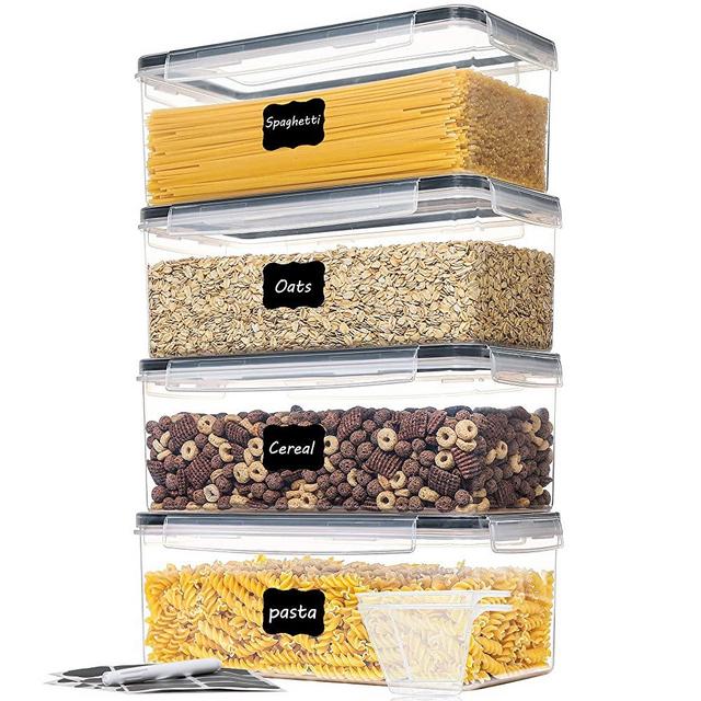 Vtopmart Airtight Food Storage Containers with Lids 4PCS Set 3.2L，Plastic Spaghetti Container for Pasta and Long Noodles, BPA Free Air Tight Kitchen Pantry Organization and Storage