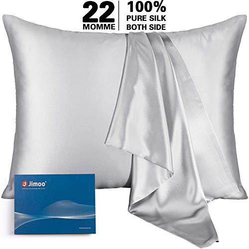 J JIMOO 100% Mulberry Silk Pillowcase for Hair and Skin,22 Momme 600 Thread Count with Hidden Zipper,Soft Breathable Smooth Both Sided Silk Pillow Cover(Standard 20×26inch,Silver Grey,1 Piece)