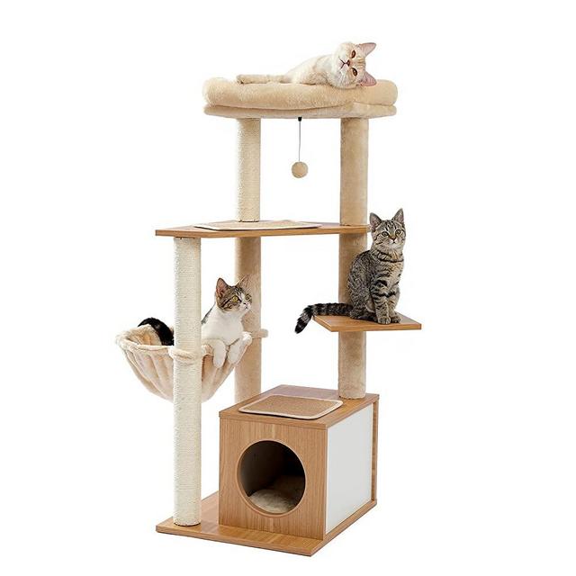 PEQULTI Cat Tree for Indoor Cats, 42.5 Inches Modern Cat Tower Multilevel Cat Play House with Sisal Scratching Posts, Super Large Condo, Spacious Hammock, Cozy Top Perch and Dangling Balls