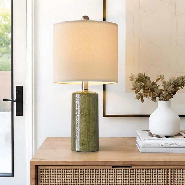 G-SAFAVA 20.25" Small Single Table Lamp for Bedroom Modern Ceramic Nightstand Lamp Farmhouse Bedside Lamp Boho Living Room Lamp Green Side Table Lamp End Table Lamp