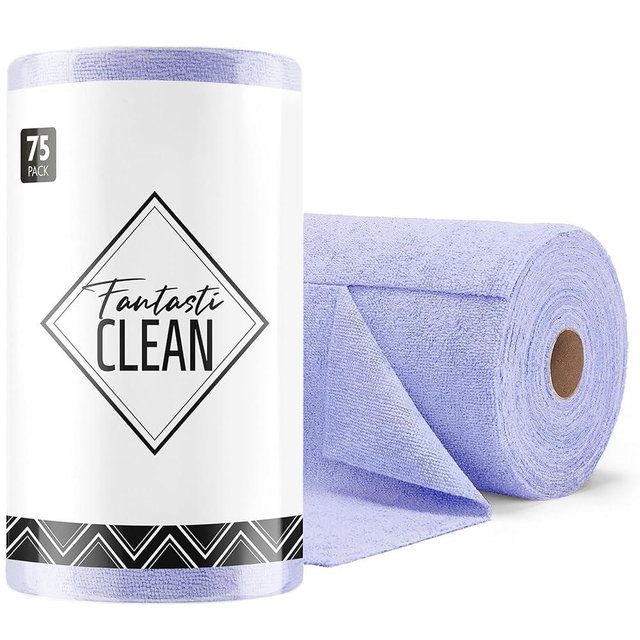 Fantasticlean Microfiber Cleaning Cloth Roll -75 Pack, Tear Away Microfiber Towels, 12" x 12", Reusable, Washable, Scratch Free, Ultra Absorbent Dishcloth for All-Around Cleaning Supplies (Lavender)