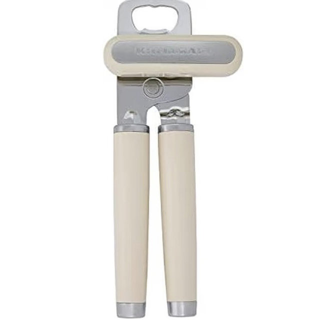 KitchenAid Classic Multifunction Can Opener and Bottle Opener Easy to Use, Razor Sharp Stainless Steel Cutting Wheel, Soft Ergonomic Handles, Almond Cream