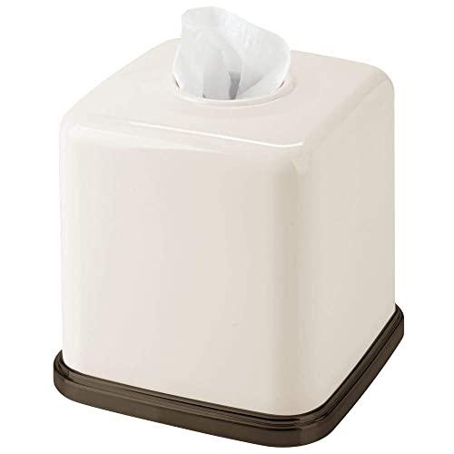 mDesign Square Plastic Disposable Facial Tissue Box Cover and Holder for Bathroom Vanity Countertops, Bedroom Dressers, Night Stands, Desks, Tables - Vanilla/Bronze