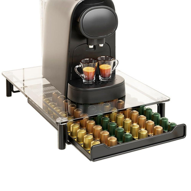 SEVENLINE Crystal Tempered Glass Coffee Pod Storage Drawer Compatible with Nespresso OriginalLine Capsules Holder 60 Original Line Pods Holds Kitchen Organizer