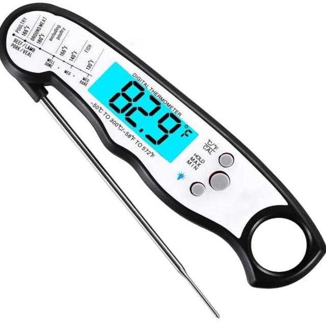 KULUNER TP-01 Waterproof Digital Instant Read Meat Thermometer with 4.6 Folding Probe Backlight Calibration Function for Cooking Food Candy, BBQ Grill, Liquids,Beef(White)