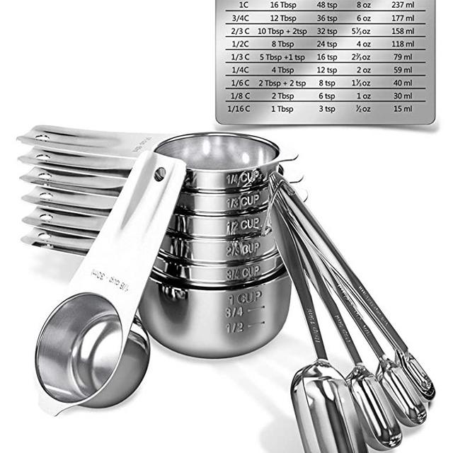 MaLife Measuring Cups and Measuring Spoons Set, Set of Stainless Steel 7 Measuring Cups and 6 Measuring Spoons, Stackable, for Dry & Liquid Measurement - Kitchen Gadgets for Cooking & Baking