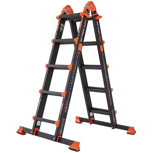 LANBITOU Ladder, A Frame 5 Step Ladder Extension, 19 Ft Anti-Slip Multi Position Ladder, Storage Folding Ladder, 330 lbs Security Load Telescoping Aluminum Ladders for Stairs Home Indoor Outdoor Roof