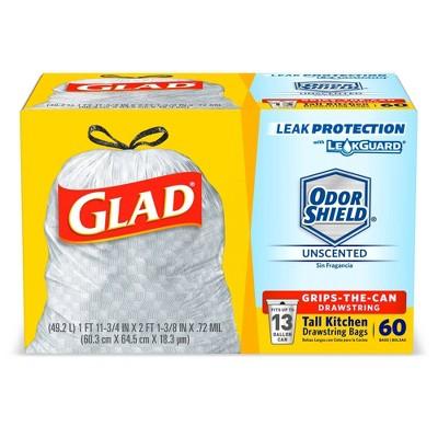 Glad Tall Kitchen Drawstring Trash Bags - OdorShield 13 Gallon Grey Trash Bag - 60ct