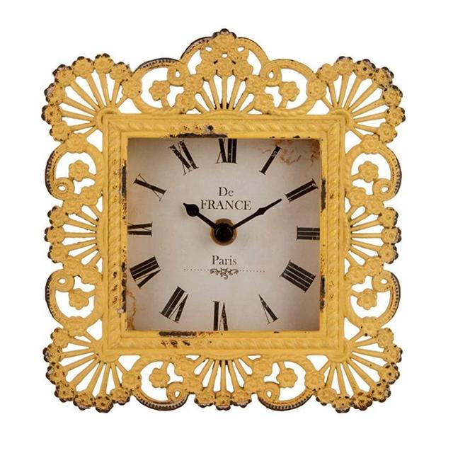 NIKKY HOME Vintage Table Clock, Shabby Chic Decorative Pewter Desk Clock Battery Operated for Living Room Bathroom Shelf, Yellow