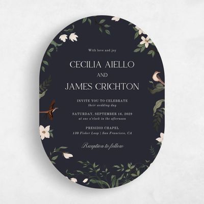 Black Oval Wedding Invitation - Oiseau Portrait