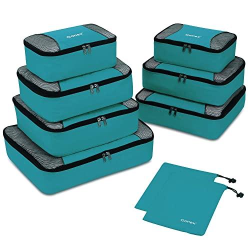 Gonex Packing Cubes Set, Lightweight Travel Luggage Suitcase Organizers Bags 5pcs + 1 Laundry bag+ 4 Reusable Zip Bags