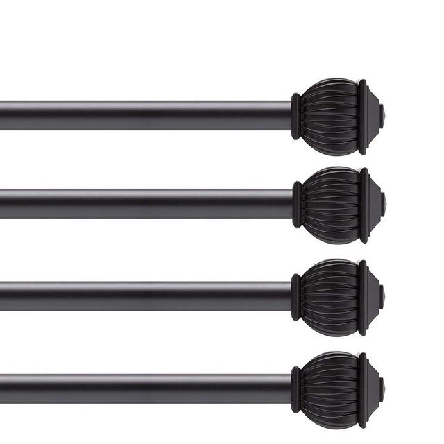 Kenney KN71709 Beckett Soft Square End Standard Decorative Window Curtain Rod, 48-86" Adjustable Length, Black Finish, 5/8" Diameter Steel Tube, 4-Pack