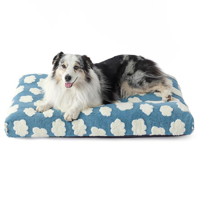 Lesure XLarge Dog Bed-Thick Shredded Chopped Foam Pet Bed, Dog Bed Indoor with Removable Cover, Cute Modern Fuzzy Plush & Anti Slip Bottom(41'x28', Blue)