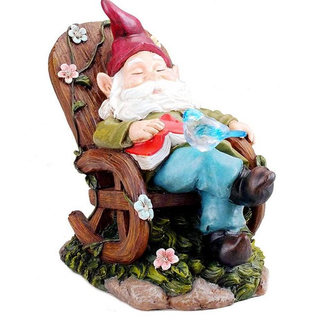 Solar Powered Gnome Sleeping in a Chair LED Garden Light Decor