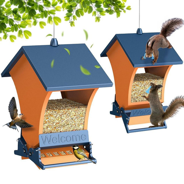 Wildpark Squirrel Proof Bird Feeders for Outdoors, 5LB Metal Hanging Feeders, Large Wild Feeders for Cardinals, Chickadees, Durable Backyard Feeders-One in Orange