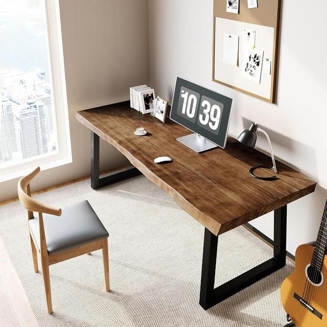 QZYJKJ Solid Wood Computer Desk,55-inch Large Office Desk Home Simple Modern Long Desk