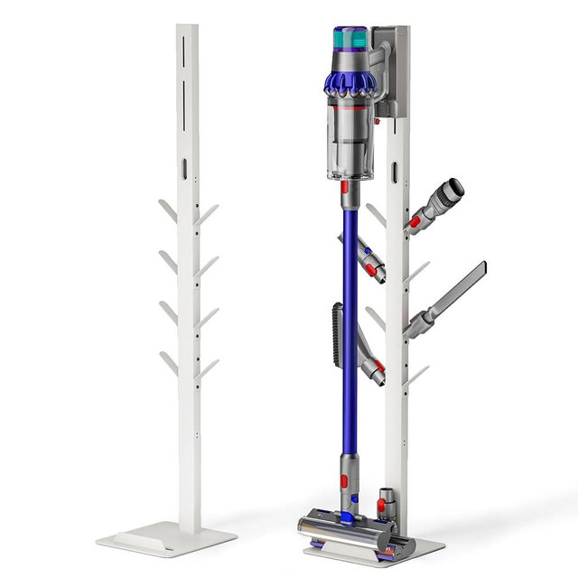 PEGZONE Vacuum Stand for Dyson Gen5 V15 V12 V11 V10 V8 V7 V6, Tineco S11 A10 A11, Eureka NEC180 280TL, Cordless Vacuum Cleaner Holder with 8 Storage Hooks, Accessories & Attachments Organizer, White