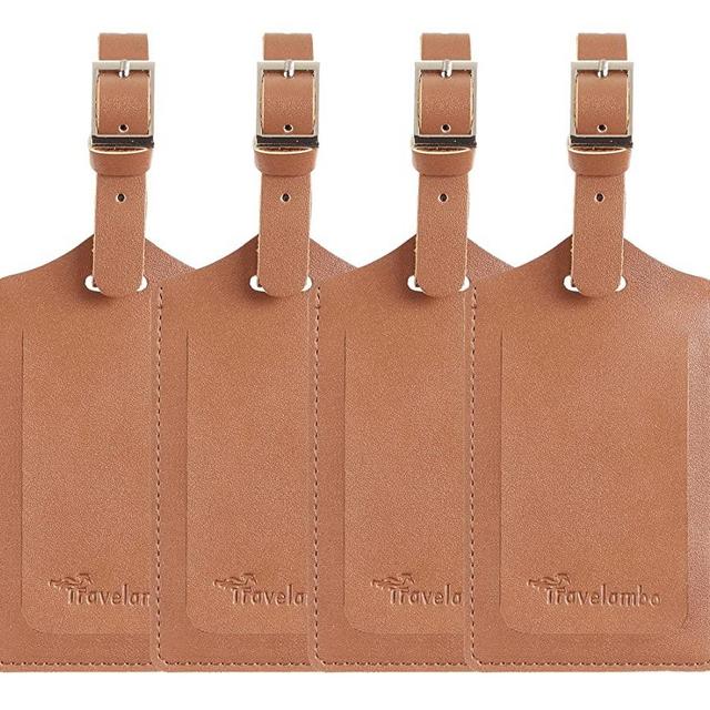 4 Pack Leather Luggage Travel Bag Tags by Travelambo
