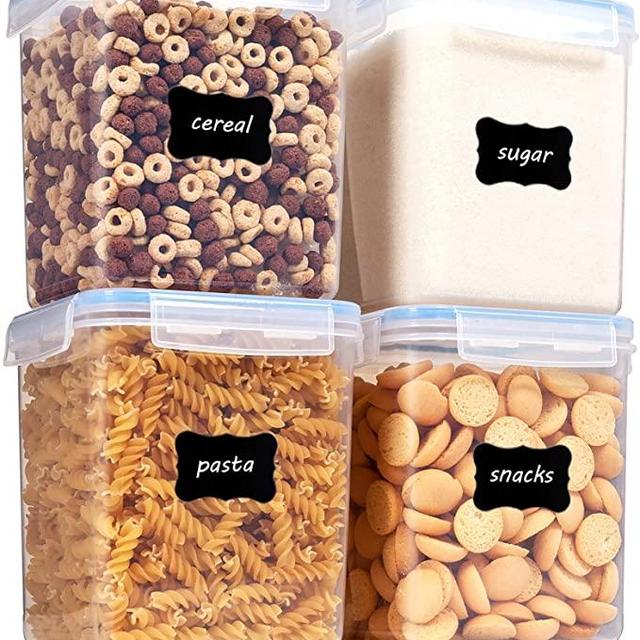 Food Storage Containers 2.5L / 84.5oz, Vtopmart 4 Pieces BPA Free Plastic Airtight Food Storage Containers for Flour, Sugar, Baking Supplies, with 4 Measuring Spoons and 24 Labels,Blue