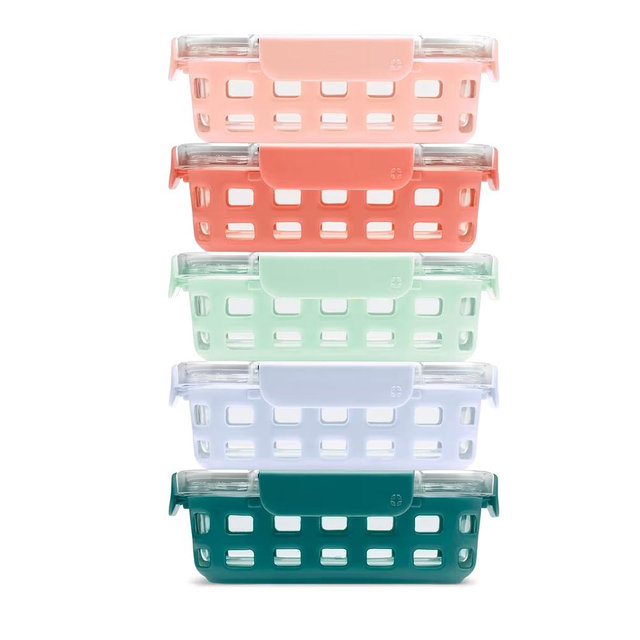 Ello Duraglass 3.4 Cup Meal Prep Sets 10Pc, 5 Pack Set- Glass Food Storage Container with Silicone Sleeve and Airtight BPA-Free Plastic Lids, Dishwasher, Microwave, and Freezer Safe, Melon