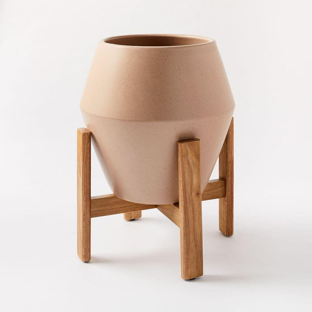 Ilya Turned Wood Planters, Light Sienna, Large