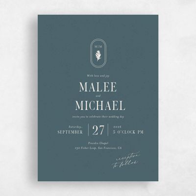 Deep Blue Spruce Wedding Invitation - St Lucia Portrait