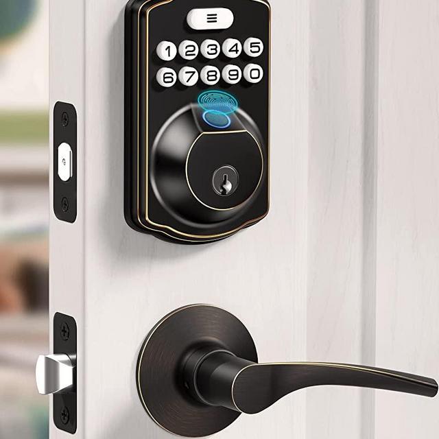 Fingerprint Door Lock, Veise Keyless Entry Door Lock, Electronic Keypad Deadbolt with Door Handle & Keyed Entry, Code Door Lock, Auto Lock, Safer/Convenient & Easy to Install Design