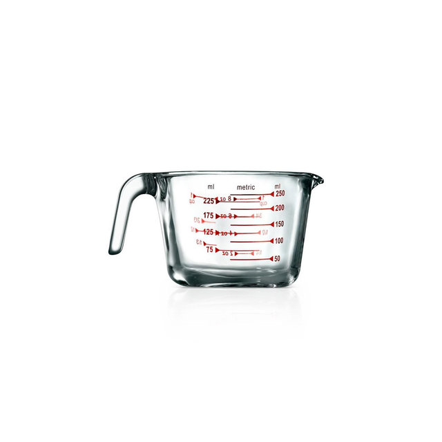 NutriChef High Borosilicate Glass Measuring Cup with Customized Decal Scale, 250 ml