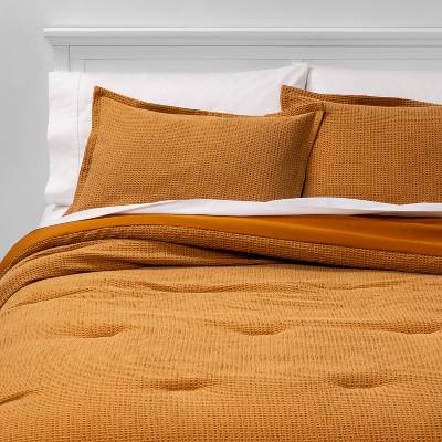 Full/Queen Washed Waffle Weave Comforter & Sham Set Yellow - Threshold™