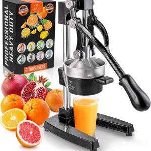 Zulay Kitchen Cast Iron Juicer - Easy-to-Clean Heavy-Duty Manual Juicer, Professional Citrus Juicer - Stainless Steel Lemon Squeezer - Manual Citrus Press & Orange Squeezer - Orange Juicer (Black)