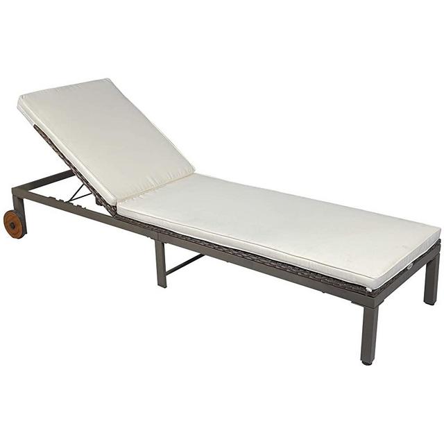 Outsunny Patio Rattan Sun Lounger with 4-Level Adjustable Backrest Wicker Chaise Lounge Relaxer Patio, Deck, Poolside Cream White