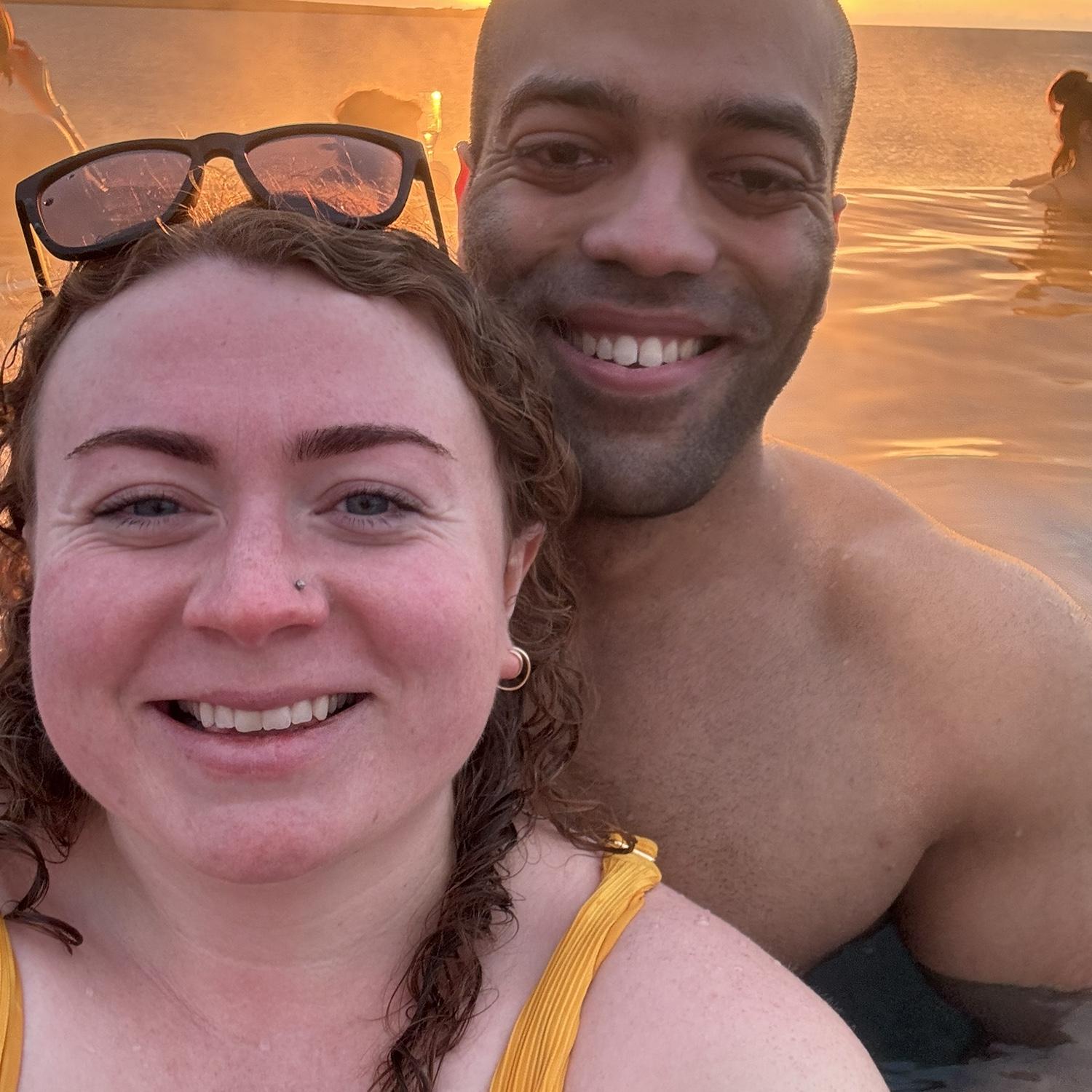 Enjoying the Sky Lagoon hot spring in Iceland