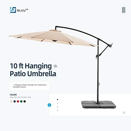 WUFF Bluu 10ft Patio Offset Umbrella Cantilever Umbrella Hanging Market Umbrella Outdoor Umbrellas with Crank & Cross Bases(Beige)