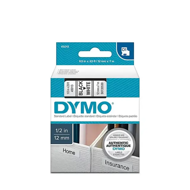 DYMO Label Maker Tape, 1/2"W, Black On White