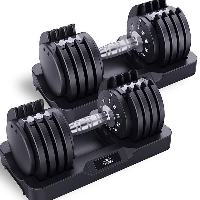 FLYBIRD Adjustable Dumbbell,25LB Single Dumbbell for Men and Women with Anti-Slip Metal Handle,Fast Adjust Weight by Turning Handle, Black Dumbbell with Tray Suitable for Full Body Workout Fitness