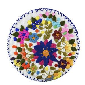 Hand Embroidered Floral Tortilla Warmer- COLOR WHITE