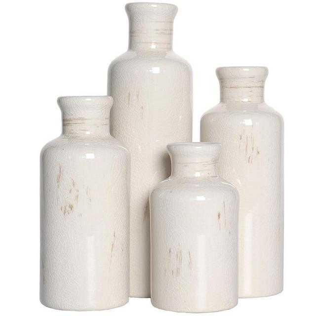 Ceramic Vase Set of 4, Rustic Farmhouse Vase, Minimalist Nordic Boho Ins Style Modern Home Decor for Wedding Dinner Table Party Centerpiece Table Decorations（Ivory White）