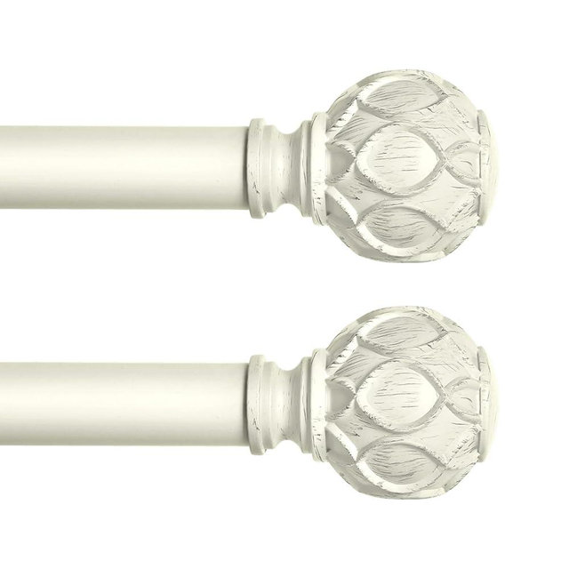 TANGWIN 2 Pack Antique White Curtain Rods for Windows 28 to 48 Inch(2.3-4Ft),1 Inch Adjustable Curtain Rod,Heavy Duty Curtain Rods,Netted Texture Finials Drapery Rods,Window Curtain Rod 18-45", Ivory